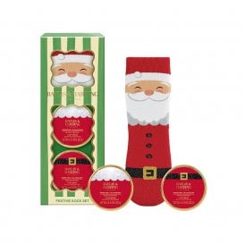 Baylis & Harding Festive Sock Gift Set100ml Jar Frosted Cranberry Foot Scrub, 100ml Jar Frosted Cranberry Foot Balm, A Pair Of Socks