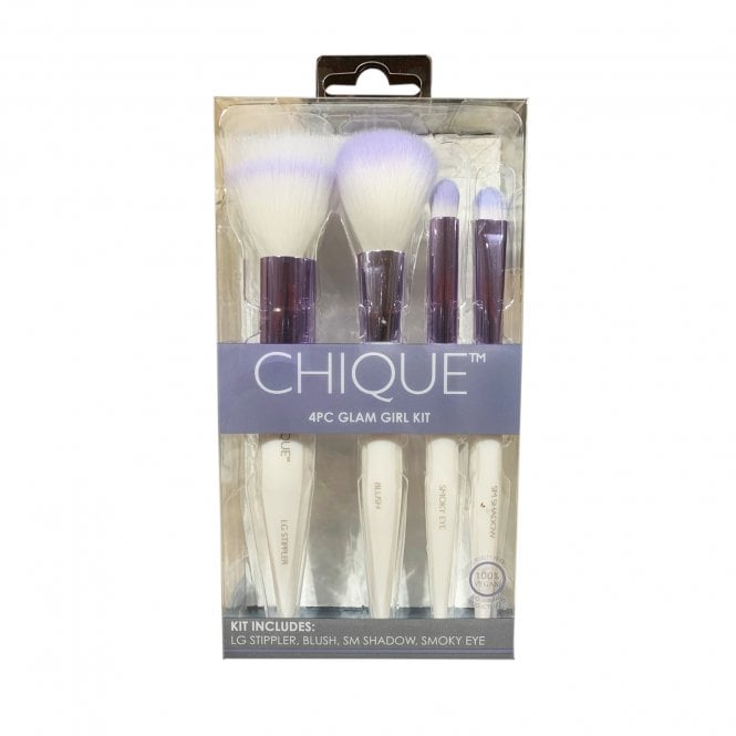 Chique Studio 4pc Glam Girl KitStippler Brush, Blush Brush, Shadow Brush, Smoky Eye Brush