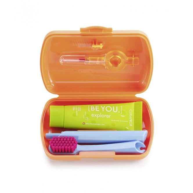 Curaprox Be You Travel Kit Assorted Colours Contains 5460 Toothbrush, CPS Handy, Be You Travel Toothpaste 10ml, Travel Case