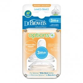Dr Brown's Options+ Level 2 Wide Neck Twin Pack Teats 3 Months +