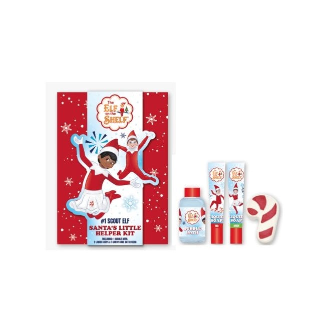Elf On The Shelf Santas Little Helper Bath Time Box2 x Liquid Soaps, 100ml Bubble Bath, 40g Candy Cane Bath Fizzer