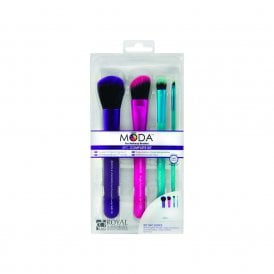 Moda 5pc Complete KitMulti-Purpose Powder Brush, Angle Foundation Brush, Domed Shadow Brush, Angle Eyeliner Brush, Zip Pouch