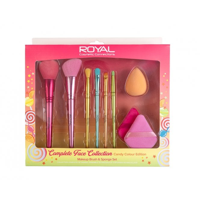 Royal Cosmetics Complete Face Brush Set6 x Brushes, Make Up Sponge, 2 x Powder Puffs