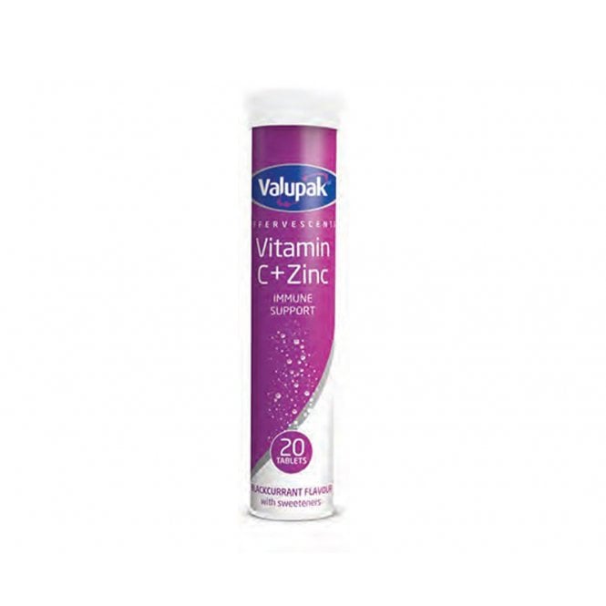 Valupak Effervescent Blackcurrant Flavour Vitamin C & Zinc Immune Support Tablets 1000mg 20's